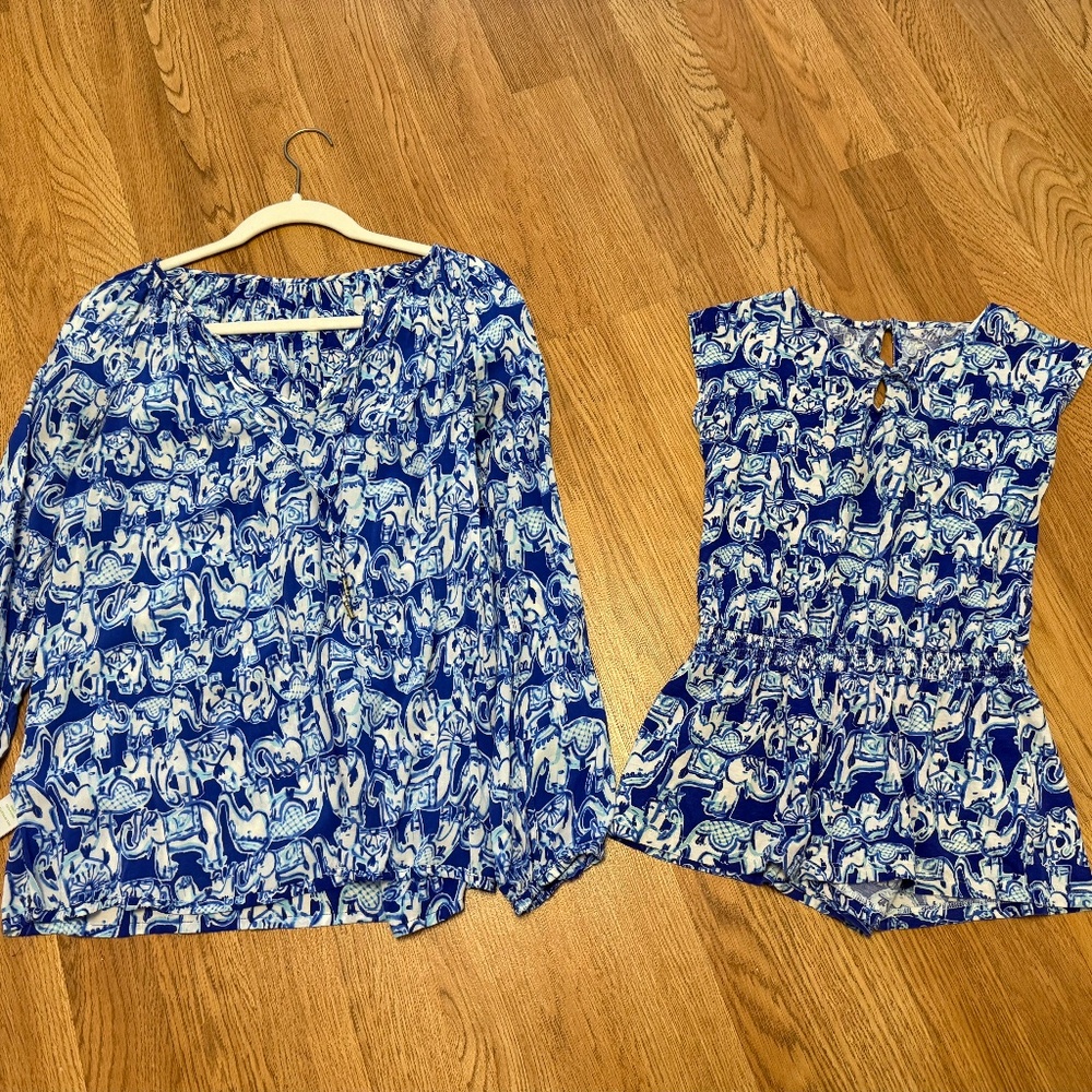 Lilly Pulitzer Mommy & Me blouse XS + romper 5-6 years - Picture 1 of 3